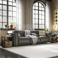 HOMCOM Industrial Side Table Set of 2, Sofa Table with Drawer, Bedside Cabinet with Storage Shelf, Slim Nightstand for Living Room, Bedroom, Rustic Brown(m-10)