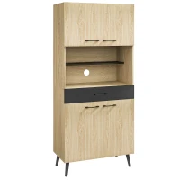HOMCOM Armoire de cuisine multi-rangements avec tiroir 2 placards étagères réglables hauteur 178 cm noir et bois naturel(m-10)