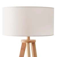 HOMCOM Lampadaire trépied design scandinave dim. 50L x 50l x 154 cm 40 W max. étagère intégrée bois massif pin abat-jour toile lin beige(m-6)
