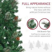 HOMCOM 6.5FT Tall Pencil Slim Artificial Christmas Tree with Realistic Branches, Tip Count and Pine Cones, Pine Needles Tree, Xmas Decoration, Green(m-7)