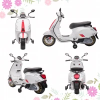 AIYAPLAY 12V Vespa Licensed Kids Electric Motorbike w/ Music, Headlights, FM Radio, for 3-6 Years - White(m-8)