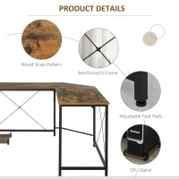 HOMCOM L-Shaped Desk, Gaming Desk, 150 x 150 x 75 cm, Corner Computer Desk for Study, Home Office, Bedroom, Rustic Brown(m-6)