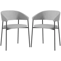 HOMCOM Ensemble de 2 chaises de salle à manger en tissu aspect lin minimaliste pieds en acier 59 x 56 x 78 cm gris clair(m-1)
