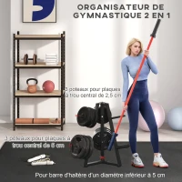 SPORTNOW Support de poids pour plaques, barres et haltères -  rack de rangement pour plaques de poids capacité max. 300 kg(m-4)