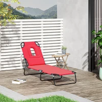 Outsunny Bain de Soleil Pliable transat inclinable 4 Positions Chaise Longue 3 Coussins fournis Rouge(m-2)