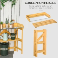 Outsunny Table de rempotage pliable - table de jardinage avec étagère plateau acier galvanisé avec rebord - table de plantation bois sapin pré-huilé(m-5)