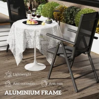 Outsunny Set of 2 Folding Garden Chairs, Aluminium Frame Outdoor Dining Chairs with Breathable Mesh Back and Seat, Garden Folding Chair Set with Armrests for Balcony, Black(m-4)