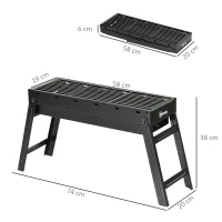 Outsunny Barbecue a Carbonella Portatile con Gambe Pieghevoli e Vassoio Estraibile, 74x20x38cm, Nero(m-3)
