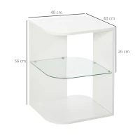 HOMCOM Table d'appoint guéridon design contemporain bout de canapé étagère verre trempé blanc(m-3)