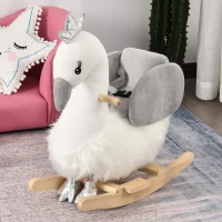 HOMCOM Kids Rocking Horse, Children Plush Ride On Swan Animal Rocker w/ Sound, Wood Base Seat, Safety Belt, Baby Toy Rocker for Toddler 18 - 36 Months, White and Grey(m-2)
