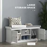 HOMCOM Multi-Compartment Shoe Storage Bench, with Top Cushion - White/Grey(m-5)