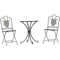 Outsunny Set da Giardino 3 Pezzi, 2 Sedie Pieghevoli e 1 Tavolo, Design a Mosaico, Grigio(m-10)