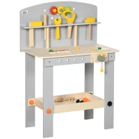 HOMCOM Banco da Lavoro Giocattolo in Legno con 31 Accessori per Bambini da 3-6 Anni, 53x31x77cm(m-1)