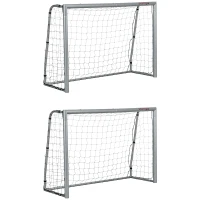SPORTNOW 8ft x 5ft Football Goal, Set of 2 Football Net for Garden, Training Goal with Ground Stakes, Steel Frame(m-1)
