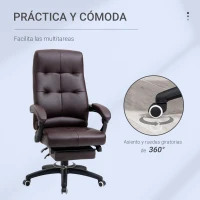 Vinsetto Silla de Oficina Giratoria Silla de Escritorio Reclinable Silla de Estudio Tapizada de PU con Altura Ajustable Reposabrazos Reposapiés 65x65x118-125 cm Marrón(m-6)