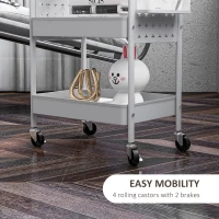 HOMCOM 3-tier Storage Trolley on Wheels, Rolling Utility Serving Cart with 3 Mesh Baskets, 2 Hanging Boxes and 6 Hooks for Living Room, Kitchen, White(m-5)