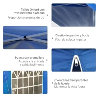 Outsunny Carpa Plegable 3x3 m con Altura Ajustable de 3 Niveles Cenador de Jardín con 4 Paredes Extraíbles 2 Ventanas 4 Sacos de Arena y Bolsa de Transporte Gazebo para Exterior Camping Azul(m-5)