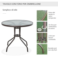 Outsunny 6 pz Set Mobili da Giardino in Tubi d'Acciaio,   Tavolo da Giardino con Sedie e Ombrellone, Crema(m-6)