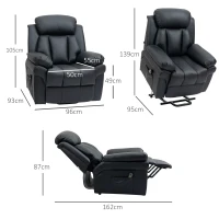 HOMCOM Power Lift Chair Recliner for Elderly, Electric Recliner Chair, Overstuffed Faux Leather Riser and Reclining Armchair with Remote Control, Side Pockets, for Living Room, Black(m-3)