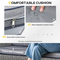 Outsunny 6 Pieces Rattan Garden Furniture Set, 6 Seater Garden Sofa Set with Glass Top Dining Table, Loveseat, 2 Armchairs and Ottomans, Wicker Outdoor Conservatory Furniture for Patio, Grey(m-5)