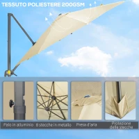 Outsunny Parasol déporté Ø 3 m octogonal inclinable manivelle avec pied en acier crème(m-7)