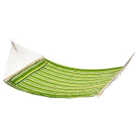 Outsunny Double Cotton Hammock Camping Swing Outdoor Garden Beach Stripe Hanging Bed with Pillow, 188 x 140 cm, 180 KG Capacity, Green(m-11)