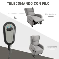 HOMCOM Poltrona Elettrica Alzapersona Reclinabile 160° con 2 Ruote Universali, Poltrona Relax Elettrica in Tessuto con Telecomando, Poggiapiedi e Tasche Laterali, Grigio Chiaro(m-5)
