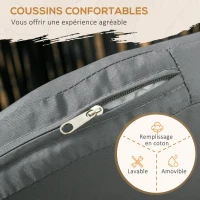 Outsunny Lot de 2 fauteuils chaises de jardin 2 places et métal et corde PE avec coussins, noir et gris foncé(m-5)