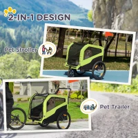 PawHut Dog Bike Trailer, 2 in 1 Dog Stroller for Large Dogs with Hitch, Quick-release 20" Wheels, Pet Bicycle Cart Trolley Carrier for Travel, Green(m-4)