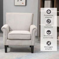 HOMCOM Poltrona d'Arredo in Stile Nordico con Braccioli, in Legno e Poliestere, 79x78x87 cm, Grigio e Marrone(m-6)