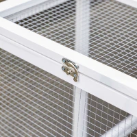 PawHut Clapier cage à lapins cottage - niche supérieure avec rampe et enclos extérieur - plateau coulissant, toit bitumé, 4 portes verrouillables - dim. 128L x 64l x 92H cm bois de sapin blanc gris(m-9)