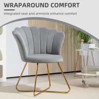 HOMCOM Velvet-Feel Lotus Petal Accent Chair - Grey(m-4)