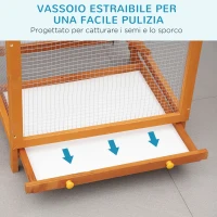 PawHut Gabbia per Uccelli Alta 165cm in Legno da Esterno con 2 Porte e Vassoio Estraibile, Arancione(m-4)