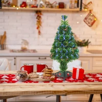 HOMCOM Small Pre-Lit Fiber Optic Christmas Tree Artificial Spruce Tree Multi-Color (2ft 60cm)(m-2)