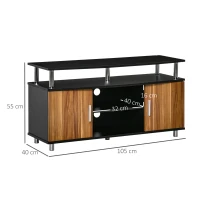 HOMCOM Mobile TV Moderno con 2 Ripiani, Fori Passacavi e 2 Armadietti in MDF 105x40x55cm - Nero e Marrone(m-3)