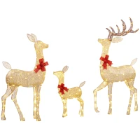 Outsunny Lighted Reindeer Christmas Decorations Outdoor, 3-Piece Light Up Deer Family Set of 3 with 283 LED Lights for Indoor, Lawn, Garden, Gold Tone(m-1)