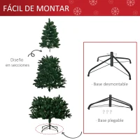 HOMCOM Árbol de Navidad Artificial 210 cm Ignífugo con 1064 Ramas con 2 Tipos de Puntas de PVC Base Plegable y Soporte de Acero Decoración Navideña de Interior Verde(m-4)