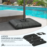 Outsunny Pesos para Base de Sombrilla en Cruz  4 Piezas Rellenables con 100 kg Agua o 135 kg Arena 98x98x18,5 cm Negro(m-4)
