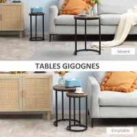 HOMCOM Lot de 2 tables d'appoint tables gigognes tables basses modulables style industriel - plateau aspect bois et pieds en métal noir(m-4)