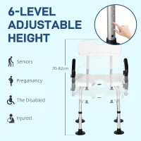 HOMCOM Shower Chair for the Elderly and Disabled, Height Adjustable Shower Stool with Back and Flipped Padded Arms, Suction Foot Pads, White(m-6)