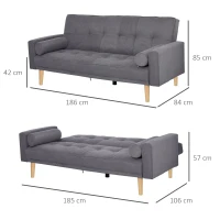HOMCOM Canapé Convertible 3 Places Design scandinave Dossier inclinable 3 Positions Pieds Bois Tissu Lin Gris(m-3)