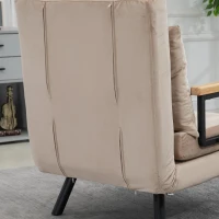 HOMCOM Fauteuil convertible 3 en 1 lit 1 place dossier 5 positions, accoudoirs en bois et coussin, tissu effet velours, beige(m-8)
