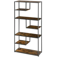HOMCOM Industrial Bookcase Shelf, 6 Tier Metal Shelving, Storage Shelves for Living Room, Home Office, Bedroom, Rustic Brown(m-11)