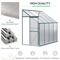 Outsunny 8 X 4ft Walk-In Lean to Greenhouse Garden Heavy Duty Aluminium Polycarbonate with Roof Vent for Plants Herbs Vegetables, Green(m-6)