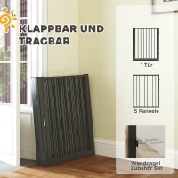 PawHut Welpenauslauf, Hundeauslauf, Welpengehege, 6 Paneele mit Tür, faltbarer und tragbarer Hundezaun, Stahl, Schwarz(m-6)