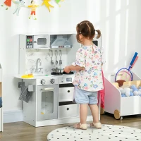 AIYAPLAY Toy Kitchen with Lights, Sounds, Apron and Chef Hat, Ice Maker, Microwave, for Ages 3-6 Years - White(m-2)