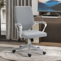 Vinsetto Sedia da Ufficio Ergonomica con Altezza Regolabile, Sedia Scrivania Imbottita Girevole 360° e Funzione Dondolo, in Tessuto effetto Lino Traspirante, per Studio, Grigio(m-2)
