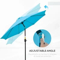 Outsunny 2.6M Patio Parasol Sun Umbrella, Tilt Shade Shelter Canopy with Crank 8 Ribs Aluminium Frame, Blue(m-5)