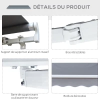 Outsunny Store banne manuel rétractable angle réglable aluminium polyester imperméabilisé 2,95L x 2,5l m gris(m-7)
