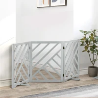 PawHut Foldable Wooden Pet Gate, with Three Panels - Grey(m-10)